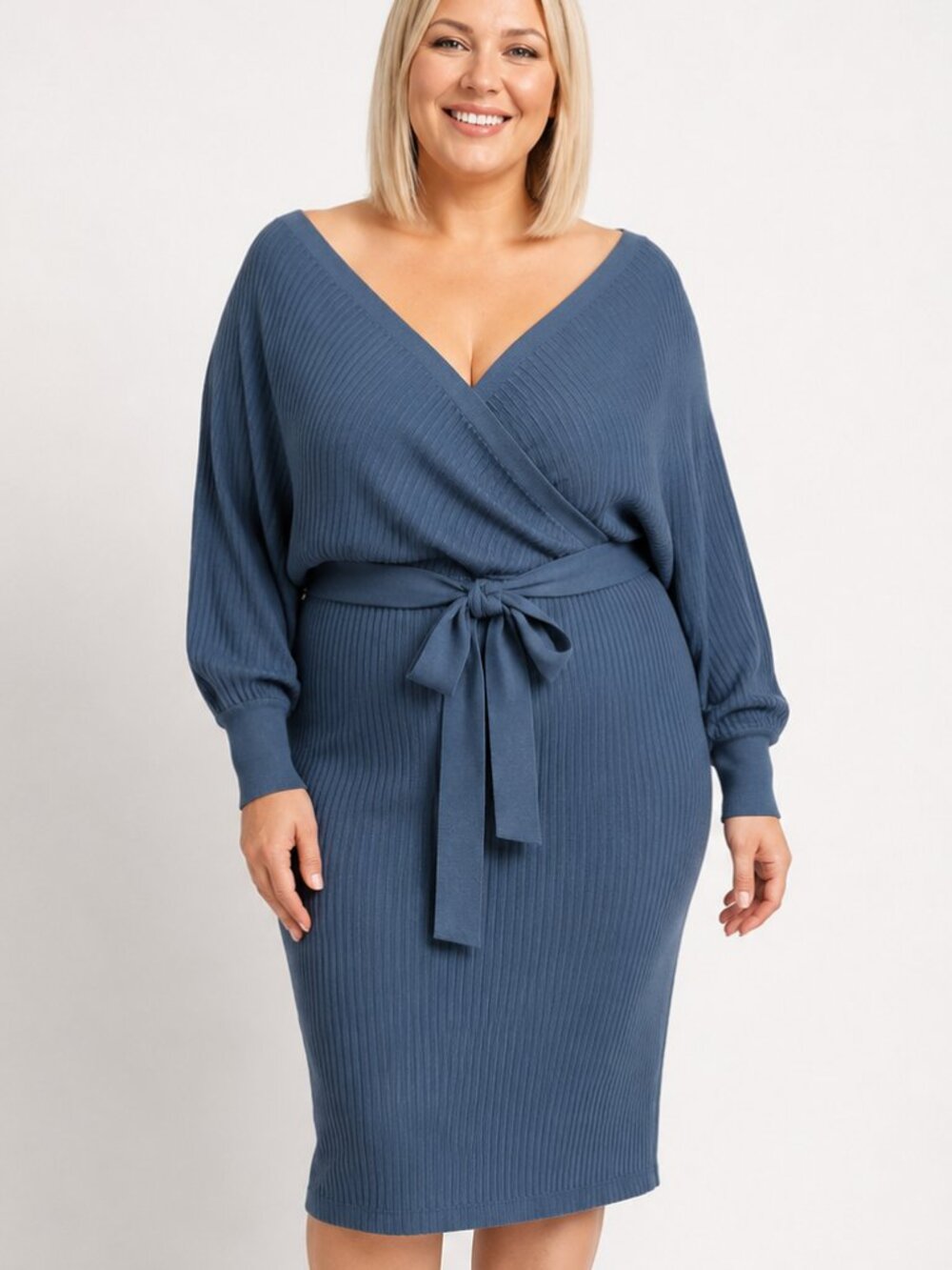 NWT Plus Size 2X bluesweater dress long sleeve knit ribbed v-neck  Special event